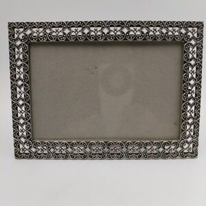Elsa L Silver Metal Filigree 5x7 Picture Frame Vintage Hollywood Regency Style